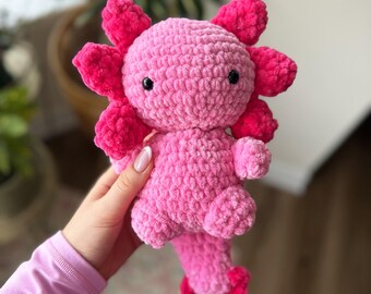 Roze gehaakte axolotl-pluche | Op maat gemaakt amigurumispeelgoed, zachte knuffelvriend