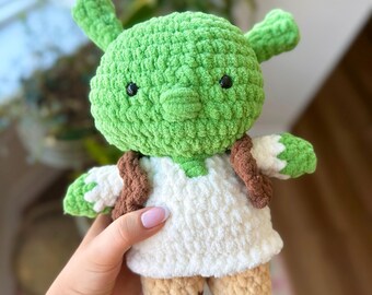 Groene gehaakte ogre | Sprookjesachtige amigurumipop | Fantasiecadeau moeras