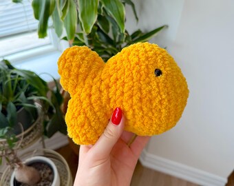 Op goudviscracker geïnspireerde gehaakte knuffel | Handgemaakte snackknuffel | Voedselamigurumi
