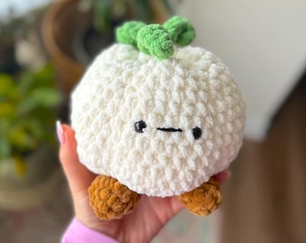 Gehaakte Knoflook Pluche | Handgemaakte dikke knoflookamigurumi | Grappig voedselcadeau