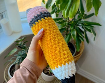 Gehaakte potloodknuffel, cadeau voor de leerkracht, decoratie voor het klaslokaal, cadeau voor de start van het schooljaar, handgemaakt knuffelbeest