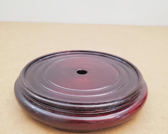 Vintage rund bas för kruka, figur, vasbas, orientalisk rödbrun bas, bas för samlarobjekt, heminredning Rund formad staffli 5,5"