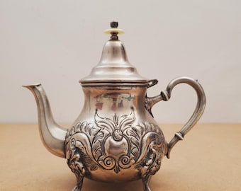Vintage Teapot Antique Metal Moroccan Teapot Middle East Handmade Signed Hand Carved tea pot Vintage Moroccan kettle Engraving Decorations