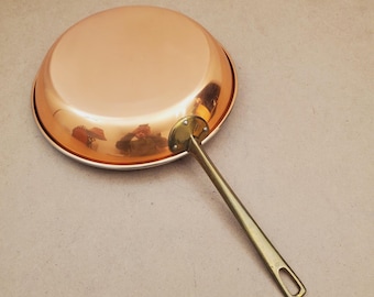 Vintage Metal Copper and Brass Frying Pan, Skillet, 17.5 " Long and 10" Pan Size, Quality, vintage Copper Frying Pan-Copper rivetted handle