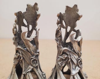 SEAGULL PEWTER Iris Flower Candlestick Holders -Vintage 1990 Pair of Candle Stick Holders - Signed Seagull Canada Etain Pewter Zinn set of 2