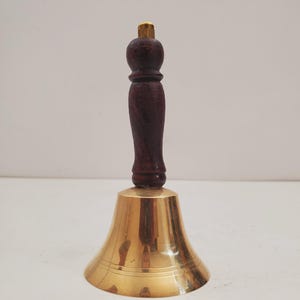 Vintage Brass Hand Bell With Wooden Handle, Antique Brass School Bell - Gift for Home Decor/ Vintage Style Brass Hand Bell - Desk bell