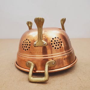 Vintage Variety Small Copper Cauldron Pot w/ Tin Lined and Handles-Small Solid Copper Colander w/ Brass Handles/Feet-Farmhouse -Rustic Décor