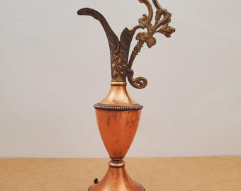 Brocca antica in ottone, brocca - Vaso in rame Brocca Anfora Art Nouveau Francia - Brocca Caraffa con manico Motivo raro e unico intagliato a mano
