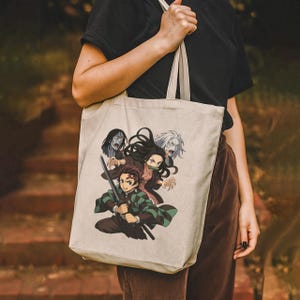 Anime Tote Bag, Demon Slayer Infinity Castle Shopping Tote, Japanese Eco-Friendly Canvas Bag, Reusable Grocery Bag, Otaku Gift, Kimetsu no