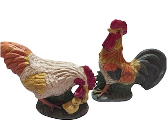 2 VTG Homco Rooster & Hen Chickens  Ceramic  Figurines Farmhouse