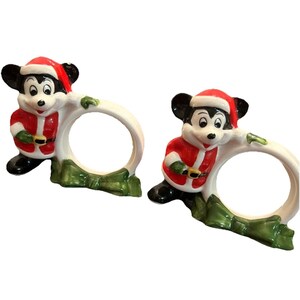 VTG WALT DISNEY Productions Christmas Napkin Rings Mickey Mouse Japan Set Of 2 image 2