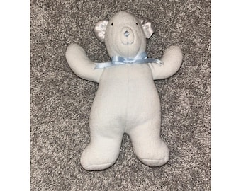 House of Hatten Bear Plush White Blue Ribbon Unisex 8"