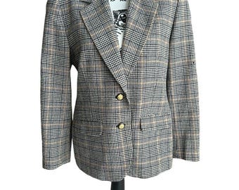 Vintage Pendleton Blazer Womens 10 Petite Houndstooth Plaid Wool Coat USA