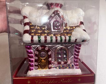 NIB Christopher Radko 2004 Candy Chateau Gingerbread House Candy Box Jar Lid