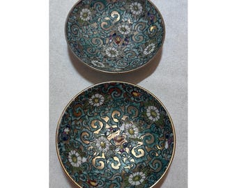 2 Vintage Japanese Porcelain Ware Hong Kong Hand Painted Floral Mini Bowls