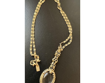 1928 Brand Magnifying Glass Pendant Necklace Antique Style Jewelry 24" Chain