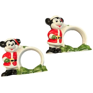 VTG WALT DISNEY Productions Christmas Napkin Rings Mickey Mouse Japan Set Of 2 image 1