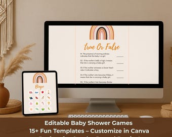 Editable Gender Reveal Games – Baby Shower Party Games, Canva Template, Diaper Raffle, Baby Predictions, Boho Baby Shower PDF