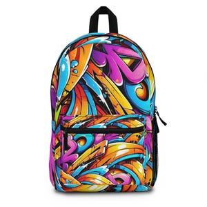 Vibrant Graffiti Backpack: Colorful Polyester School Book Bag