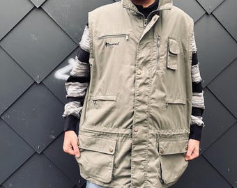 Vintage Pinewood Outdoor Utility Vest / Olive Green XXL Fishing Gilet / Unisex Workwear Hunting Jacket Vest