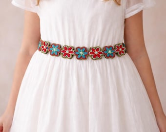 Beaded Floral Peach Belt with Elastic Back idealway Bohemian Shell Women Belt Wide Stretch Elastic  main image 4
