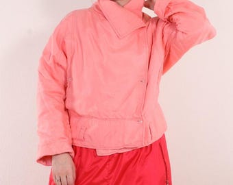 80s Vintage Pink Silk bomber Jacket Barbiecore ~M