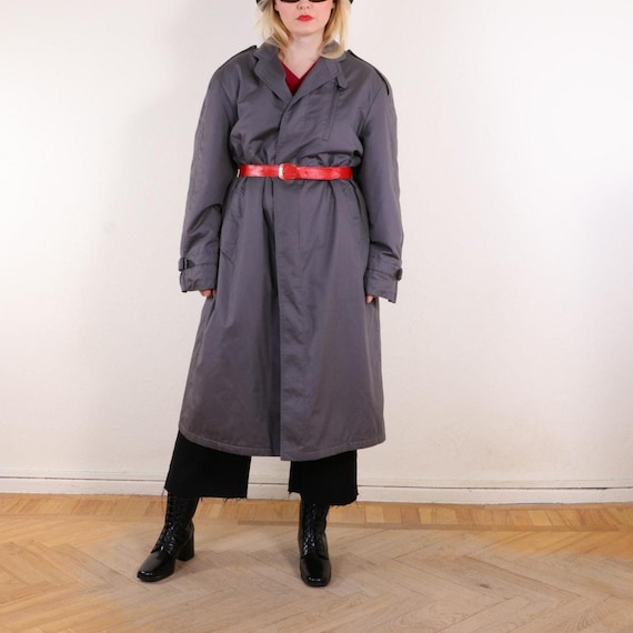 Vintage Gray Long Puffer Coat | 80s Oversized Minimalist Trench Coat | Size 54 / L