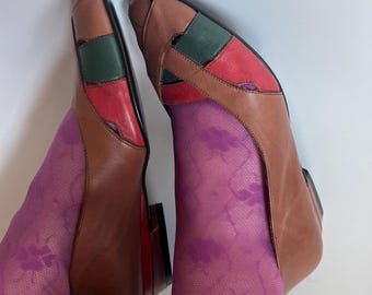 Vintage leren flats met kleurvlakken: retro balletstijl - EU 38 / VS 7,5