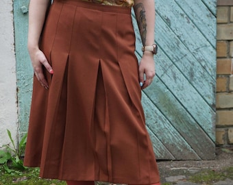 Rust brown 70s wool blend front pleat midi skirt Large W33, Dark Academia secretary business work office smart casual skirt 30s 40s style