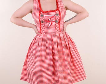Vintage Dirndl Kleid Rot Weiß kariert | Gaudi Trachten | Traditionelles Trachtenkleid Damen Größe M