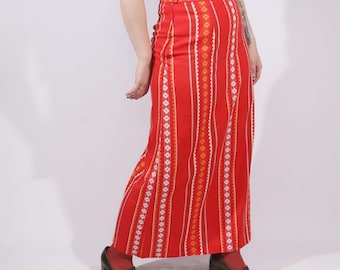 Vintage 70s Hippie Boho Maxi skirt, Red Long Vintage Skirt