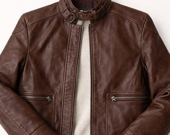 Vintage bruin leren jack | Echt leer | Koffiebruin motorjack | XS–S