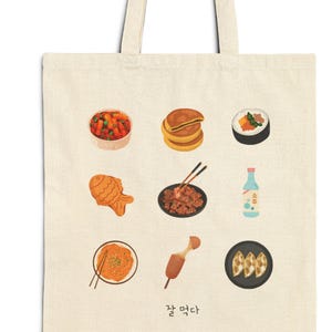 Cute Foodie Cotton Canvas Tote Bag, Eco-Friendly Grocery Bag, Reusable Shopping Tote, Gift for Food Lovers, Kitchen Decor, Picnic Essentials
