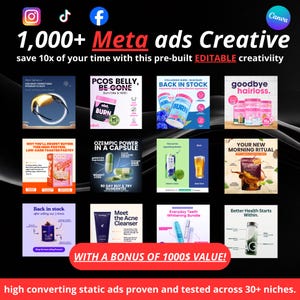 Oltre 1000 modelli di annunci meta modificabili per Canva (Facebook e Instagram) – Kit di annunci ad alta conversione