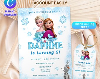 Invitation princesse Elsa, modèle d'invitation Frozen Anna, anniversaire de fille, invitation d'anniversaire imprimable, invitation Frozen, invitation d'hiver modifiable