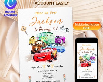 Invitation de fête d'anniversaire de voiture | Modèle de toile modifiable - téléchargement immédiat