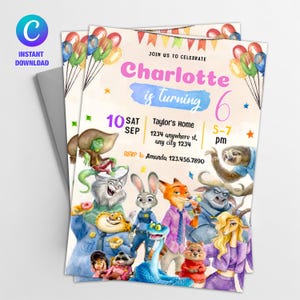 Zootopia 2 Birthday Invite Editable Template, Zootopia digital download, Judy Hopps, Zootropolis Invitation image 2
