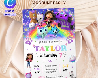 Faire-part d'anniversaire modifiable de Gabby's Dollhouse (téléchargement numérique)