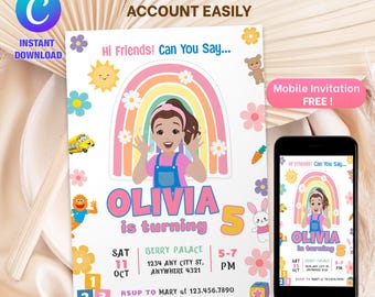 Modèle modifiable d'invitation d'anniversaire de Mme Rachel, invitation à une fête imprimable pour les enfants (fichier numérique)