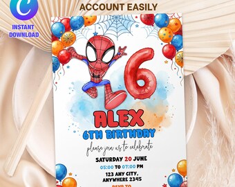 Spiderman birthday invitation: Editable Template (Digital Download) Easy to edit on canva