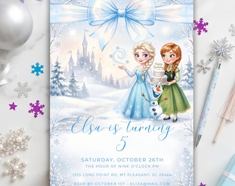 Frozen Birthday Invitation, Editable Canva Template, Snowflake Winter Party Invite, Ice Princess Birthday Invite, Digital Download