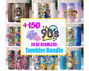 Pacchetto di adesivi per bicchieri termici anni '90, download immediato di adesivi PNG per bicchieri termici da 20 oz, modello digitale di design per bicchieri termici skinny da 20 oz in stile cartone animato anni '90