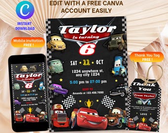 Invitation de fête d'anniversaire de voiture | Modèle de toile modifiable - téléchargement immédiat