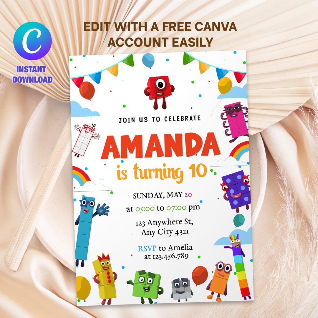 Invitation Numbers Editable Number Blocks, Birthday Invitation, Printable Birthday Party ...