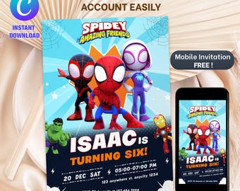 Invitation d'anniversaire modifiable de Spidey et ses amis incroyables, invitation de fête d'anniversaire de Spidey, invitation d'anniversaire d'enfants imprimable de Spidey, numérique