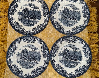 Vintage Johnson Brothers Stagecoach Plates & Bowls | Blue