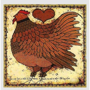 Folk Art Print - 10.5x11.5 framed and matted - Folk Art Hen / Chicken - Americana Folk Art Print