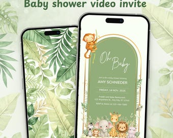 Baby shower Invite | Jungle theme | Editable Canva Template