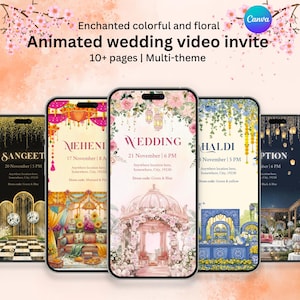 Verzauberte indische Hochzeit Video einladen | Multi-Thema Blumen | Bearbeitbar in Canva