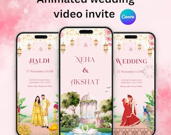 Elegant Indian Wedding Video Invite | Pastel Garden Theme | Editable Canva Template